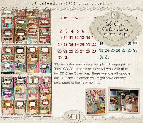 CD Case Calendars 2025 Month Overlays